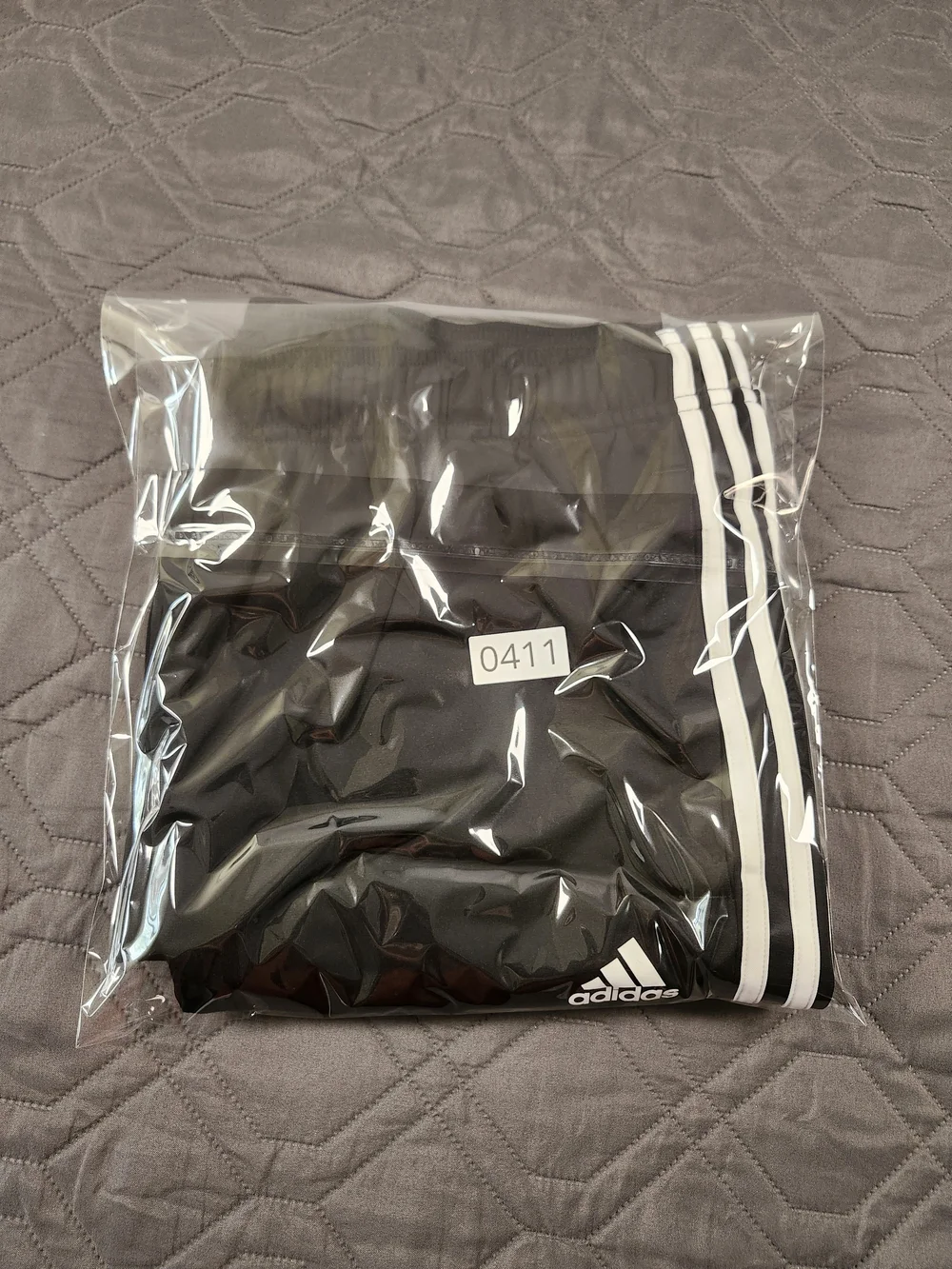 black Adidas activewear track pants white three-stripe detailing men's size XL